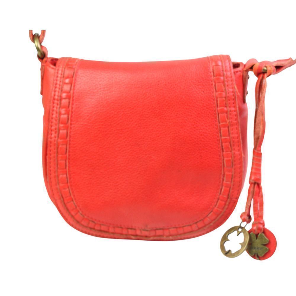 Lucky Brand RED GENUINE LEATHER FLAP BAG CHARM X-BODY SHOULDER BAG HANDBAG PURSE